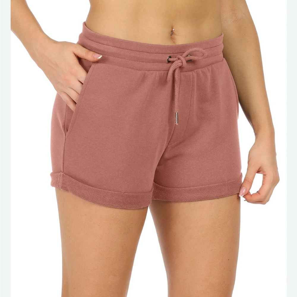 Icyzone Dusty Pink Sweat Shorts Lounge Women's Size Medium Cotton‎ Blend Pockets